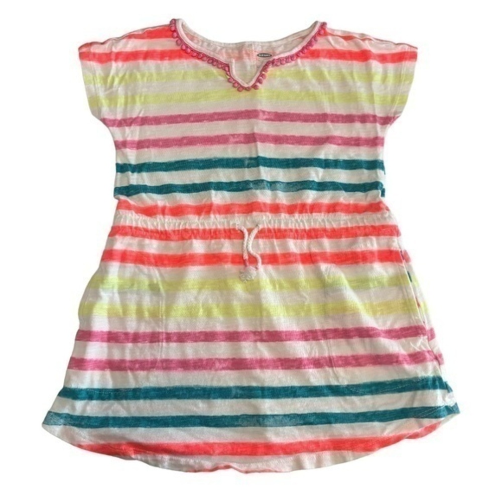 Old Navy Girls Dress Size S Neon Multi Stripe Swim Coverup Dress Tie Cinch Waist